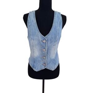 Aritzia Denim Forum Womens S Denim Vest Light Wash Button Front 100% Cotton